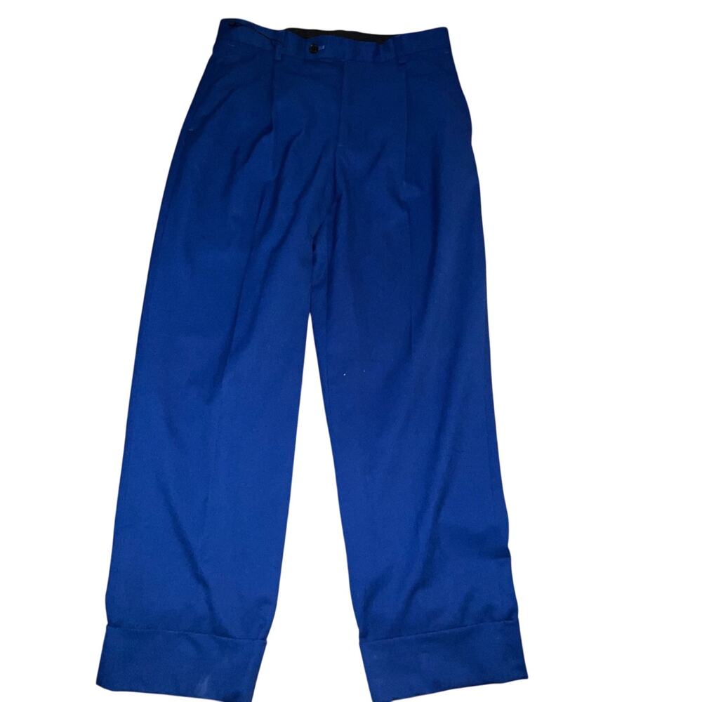 ZARA Men's 29x27 Pleated Straight Leg Cuffed Pants Blue Trousers NWT dopamine